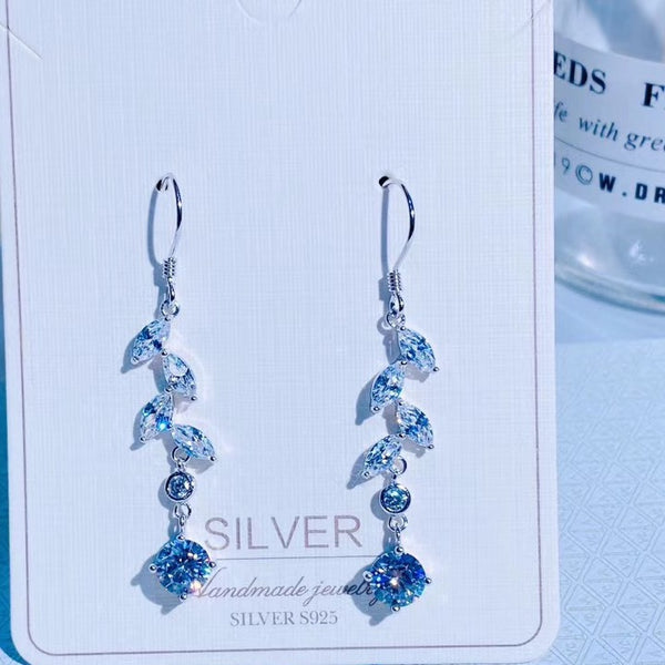 Stacking Crystal Leaves Round CZ Tassel Style Earring