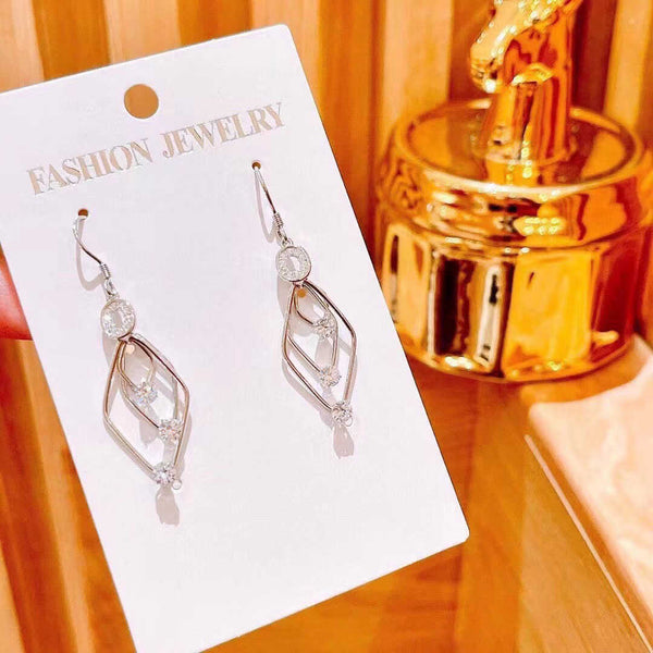 Stacking Triple Rhombus Silver Dangle Earrings