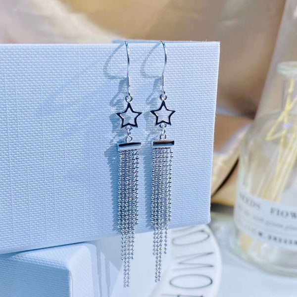 Star & Strings Of Beads Tassel Style Sterling Silver Earring