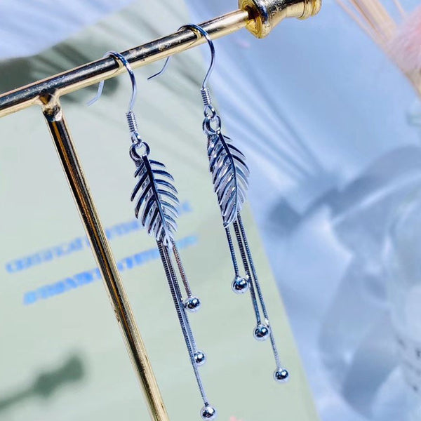 Sterling Silver Hollow Leaves Tassel Style Earring