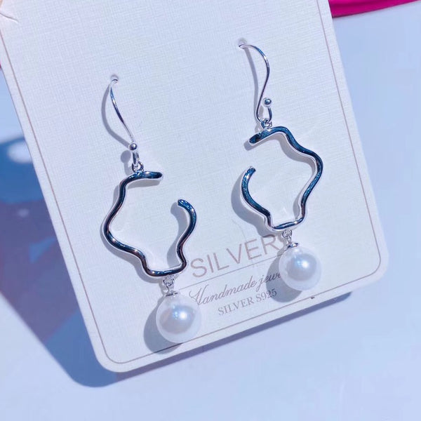 Sterling Silver Tassel Style Earring With Single White Bead