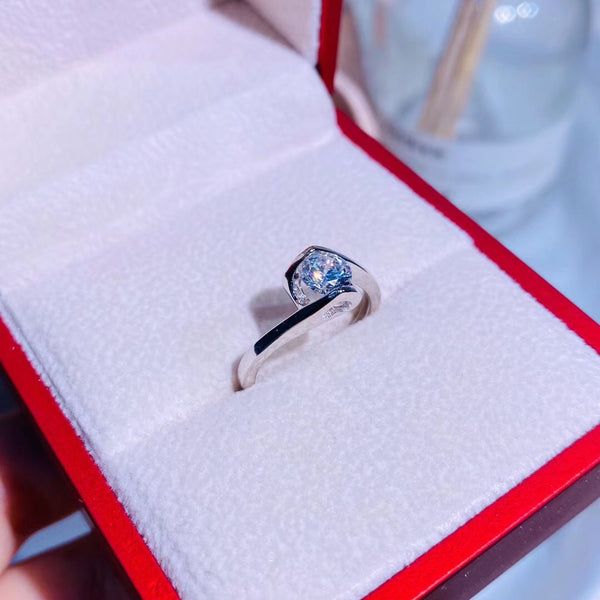 Sterling silver CZ solitaire hollow design engagement ring