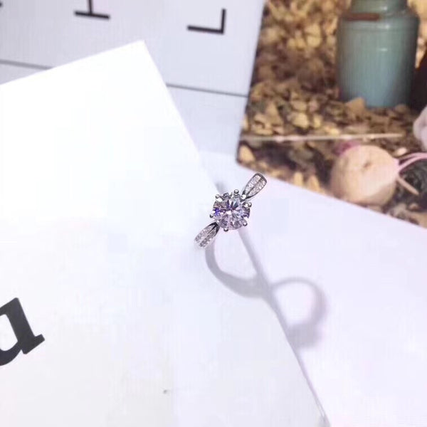 Sterling silver CZ solitaire six claws engagement ring