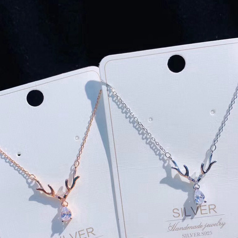 Teardrop CZ Sterling Silver Antler Necklace