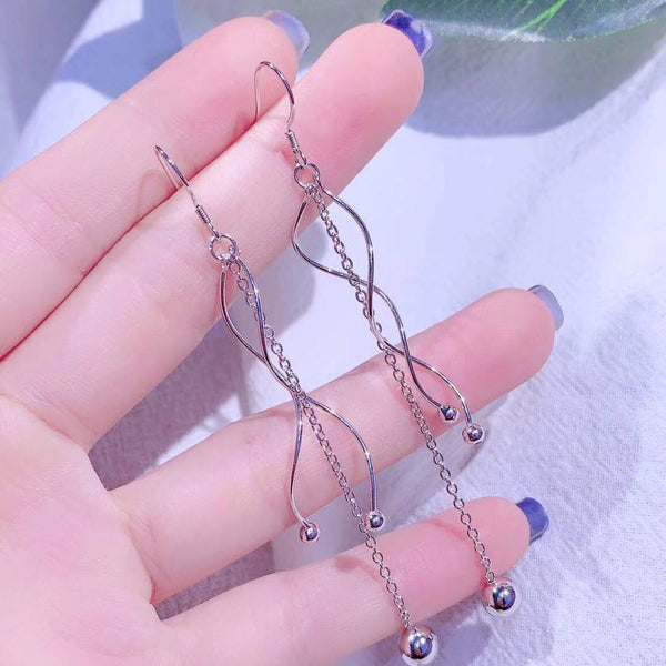 Three line with little silver bead sterling silver earring