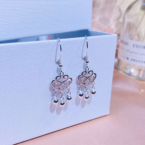 Triple Cz Hearts Triple Silver Bells Sterling Silver Earring