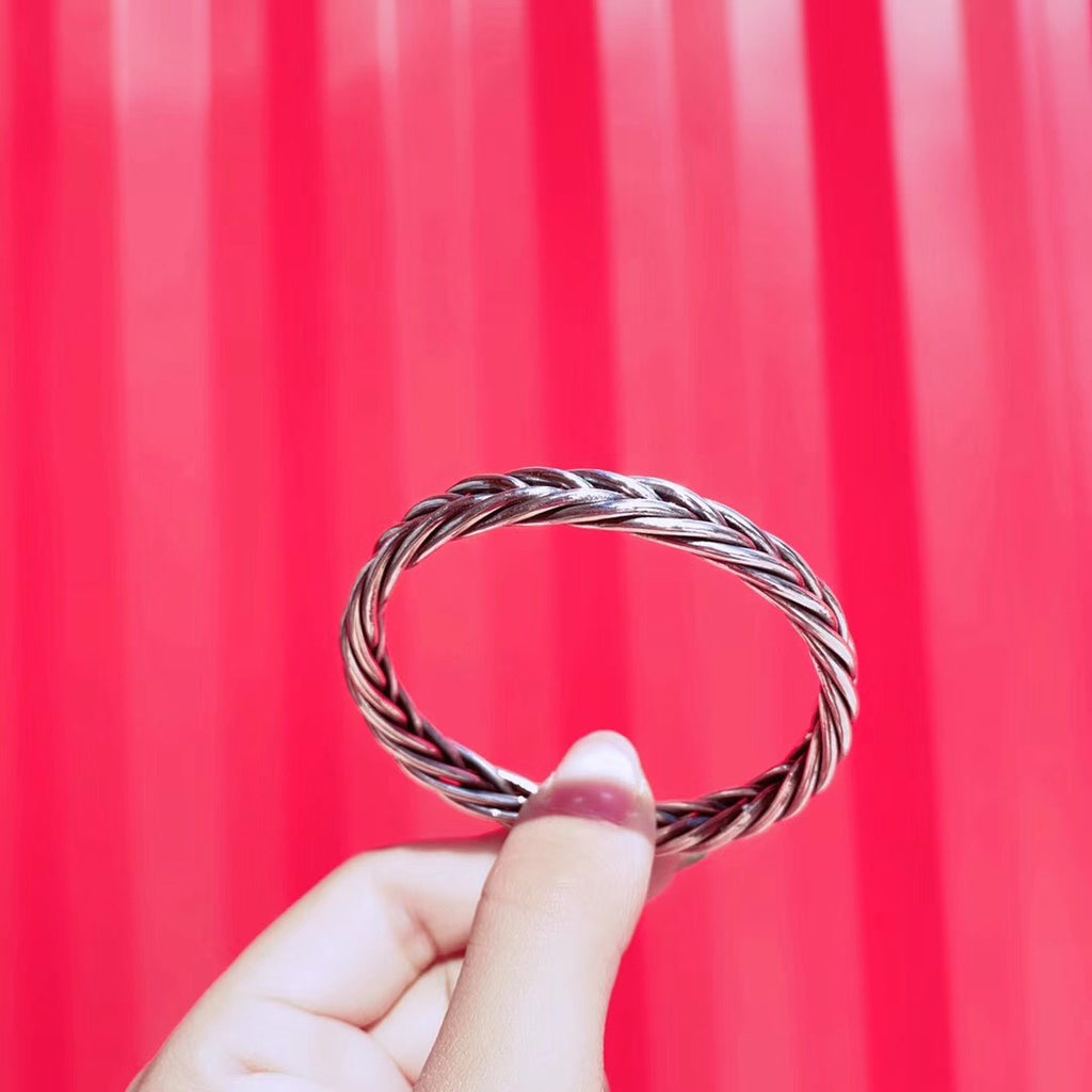 Vintage Design Braided Open-Cuff Sterling Silver Bangle Bracelet