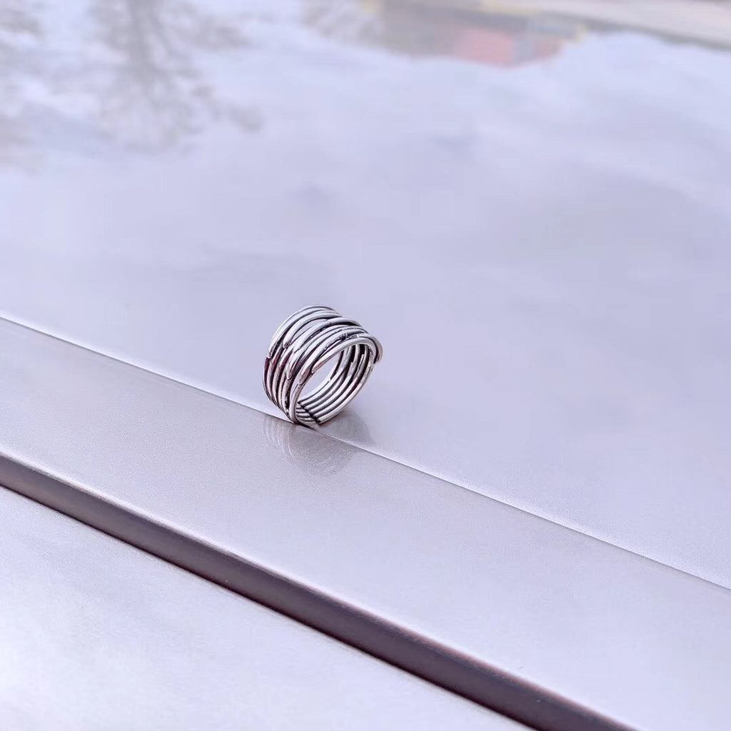 Vintage Design Sterling Silver Braided Wide Band Open Ring