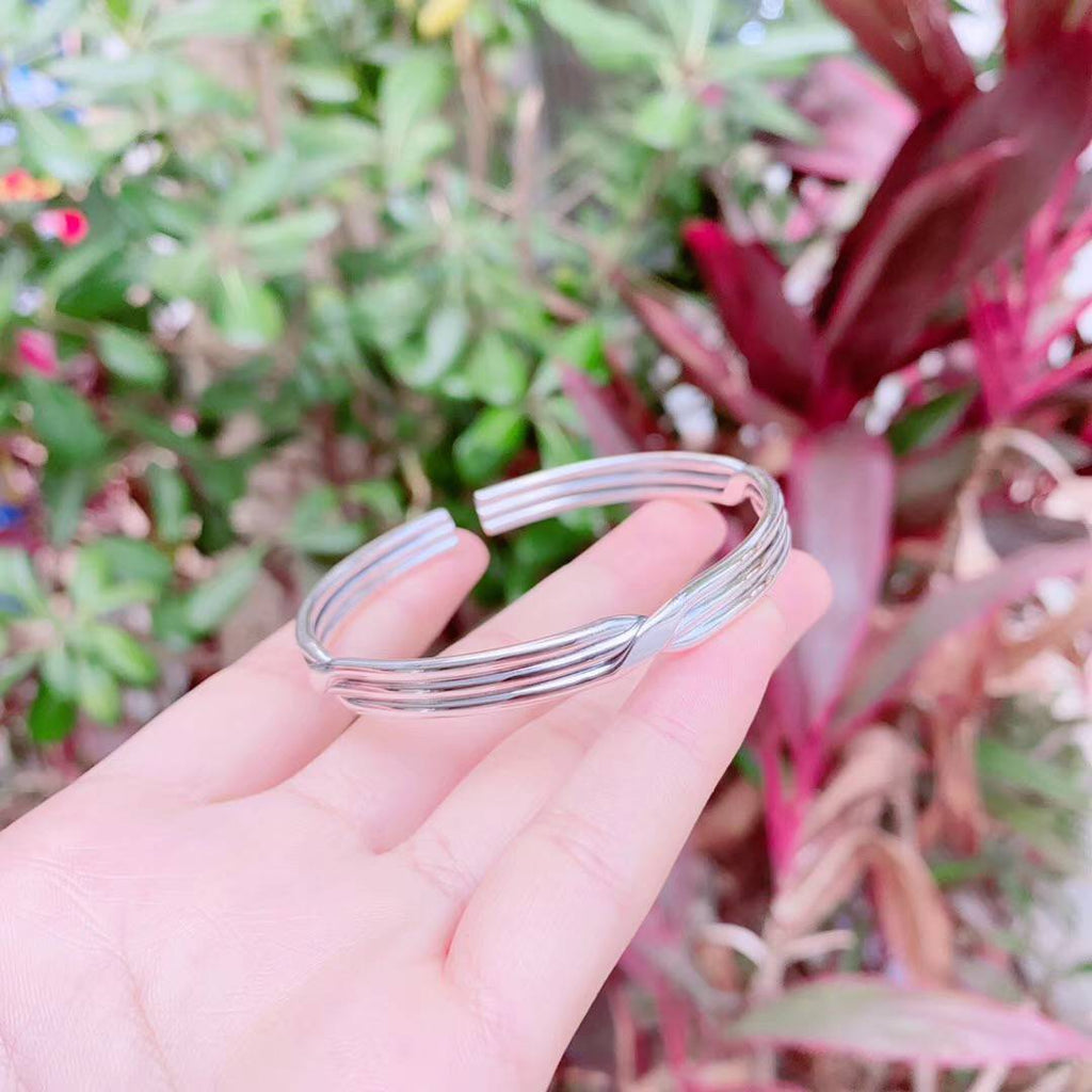 Vintage Design Triple Row Twist Open-Cuff Sterling Silver Bangle Bracelet