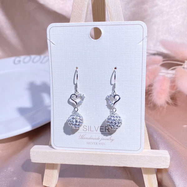 cz heart cz ball sterling silver earring